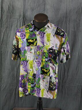 Vintage Men's Button-Down Shirt - Short Sleeve Block Pattern - Men's Medium